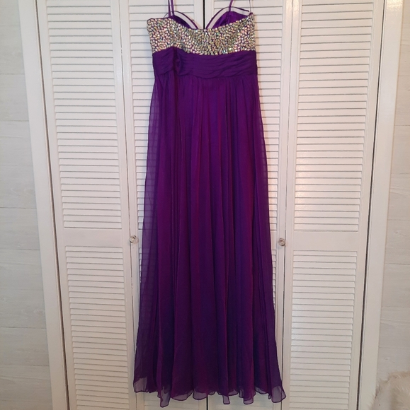 Angela & Alison purple gemstone strapless chiffon gown maxi dress sz 16 *D2 - Picture 4 of 5